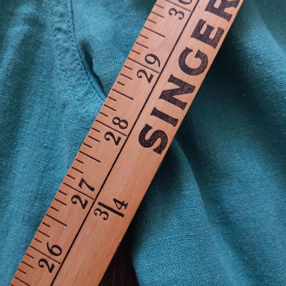Sage Green Jumpsuit Womens 8 Linen Blend Button Tie Front Pockets Beachy Coastal - Picture 11 of 13